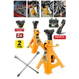stilmax Germany 2Ton Kapasiteli 4 Ayaklı Kriko Standı 2x Çift Kriko Sehpası Araç Kriko + 4'lü Bijon El Fener