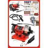 Stilmax Tezgah Üstü Mini Çark Taşı Taş Motoru Çift Taraflı Hobi Gravür Taşlama Dremel 105Pcs Seti + Mengene
