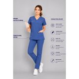 Stilmed Üniforma Fırtına Mavi Hemşire ve Doktor Forması Scrubs Takımı Likralı Alt Üst Üniforma Unisex Yarasa Kol - Petrol Mavisi - XL