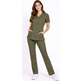 Stilmed Üniforma Haki Hemşire ve Doktor Forması Scrubs Takımı Likralı Alt Üst Üniforma Unisex Yarasa Kol - 2XS