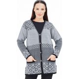 Stilmony Desenli Siyah Beyaz Düğmeli Triko Anne Hırka - 2XL