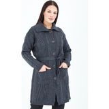 Stilmony Kadın Füme Düğmeli Cepli Kuşaklı Triko Yün Uzun Hırka - 2XL