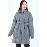 Stilmony Kadın Gri Düğmeli Cepli Kuşaklı Triko Yün Uzun Hırka - 2XL