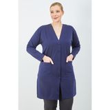 Stilmony Kadın Lacivert Cepli Büyük Beden Yazlık Uzun Penye Hırka - 3XL
