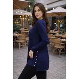 Stilmony Kadın Merserize Yırtmaçlı Genç Anne Mevsimlik Kazak - Lacivert - Standart