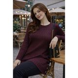 Stilmony Kadın Merserize Yırtmaçlı Genç Anne Mevsimlik Kazak - Mürdüm - Standart