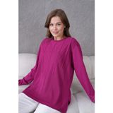 Stilmony Kadın Minimal Çizgi Kabartmalı Kazak Triko - Fuşya - XL