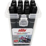 Stilo Çift Uçlu Premium Akrilik Marker Pp Kutu 12 Li Siyah - Renk