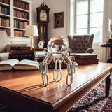 Stilpo Gümüş Zincir Figürlü Kristal Cam Küre Obje 18 cm Modern Masaüstü Ev ve Ofis Dekor Aksesuarı