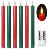 Stmarry Uzaktan Kumandalı Yeşil ve Kırmızı Alevsiz Konik Mumlar - 10 İnç LED Şamdanlar Pille Çalışan, Fitil ile Gerçekçi 3D Alev, Zamanlayıcı, 6 Paket Tatil Mumları Noel Dekoru
