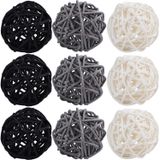 STMK 9 Adet 7,8 cm Hasır Top Dekorasyonları, Rattan Toplar Ev Dekoru için Dekoratif Kendin Yap Vazo Kase Dolgu Süs Bebek Odası Çocuk Odası Dekoru Düğün Masası Dekorasyonu (Siyah, Gri, Beyaz)
