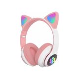 Stn-28 Kedi Kulaklı LED Işıklı Bluetooth Kulaklık, Pembe, Mikrofonlu, Hafıza Kartı Girişli, PC Tablet Laptop Uyumlu, Kulak Üstü
