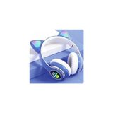STN28 Kablosuz Kedi Kulaklık Şarjlı LED Işıklı Bluetooth Kulaklık Aux Sd Kart - Mavi