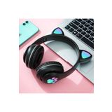 STN28 Kablosuz Kedi Kulaklık Şarjlı LED Işıklı Bluetooth Kulaklık Aux Sd Kart - Siyah