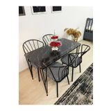 stnlifeconcept Mutfak Masa Takımı Cafe Balkon 60x120cm Yemek Masası 4 Güneş Sandalye Kumaş Metal Ayaklı Masa Seti