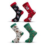Stocalze Unisex Soket Çorap. Noel ve Yılbaşı Temalı 4 Farklı Desenli ve Renkli Kutulu Pamuklu Çorap Seti.