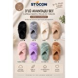 STOCON 3'lü Paket Yumoş Kadın Kışlık Çapraz Ev Terliği Çeyiz Terliği Hediyelik Terlik Ev Terliği STC1158