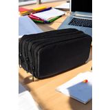 Stok CITY lisanslı üç bölmeli geniş hacimli sade siyah kalemlik makyaj çantası 20cm 9 cm 9 cmebatlarında
