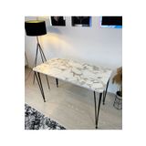 stone concept mobilya meric kaya Mutfak Masası Metal Ayaklı Masa 60x120cm Beyaz Mermer Desen