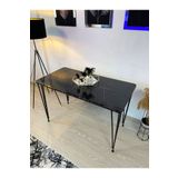 stone concept mobilya meric kaya Mutfak Masası Metal Ayaklı Masa 60x120cm Siyah Mermer Desen