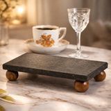 Stone Edition Doğal Taş Sunum Standı Dikdörtgen Ahşap Ayaklı - Servis Tabağı Yükseltilmiş Sunumluk 15CMX30CM