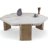 Stone Orta Sehpa Yuvarlak Modern Orta Sehpa Pirinç Detaylı Metal Ayaklı Taş Görünümlü Sehpa - AÇIK GRİ MERMER GÖRÜNÜMLÜ ÜST TABLA-PRİNÇ ESKİTME METAL AYAKLAR