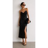 Stone Saten Puantiyeli slip elbise