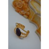 STONEAGE JEWELLERY Kırma Ametist ve İnci Tasarım Bayan Yüzük