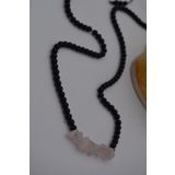 STONEAGE JEWELLERY Pembe Kuvars ve Oniks Taşlı Metalsiz Kolye