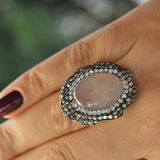 STONEAGE Pembe Kuvars Doğal Taş Bayan Yüzük Ayarlanabilir