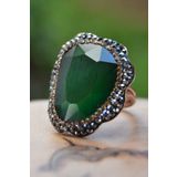 Stoneage Yeşil Kristal Ayarlanabilir Bayan Yüzük