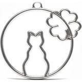 Stonechem 5 Adet Daire Kedi ve Yonca Model Metalik Gümüş Zamak Kolye Ucu 3.5 cm – Epoksi Reçine ve Takı Tasarımı İçin Kaliteli Metal Çerçeve (Paslanmaya Dayanıklı, Takı Yapım Aparatı) - Gri Gümüş