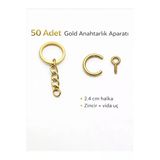 Stonechem 50 Adet Gold Anahtarlık Halkası Seti – 2.4 cm Metal Halka, Zincir ve Vida Uçlu Anahtarlık Aparatı