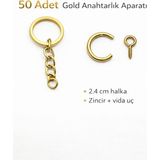 Stonechem 50 Adet Gold Anahtarlık Halkası Seti – 2.4 cm Metal Halka, Zincirli ve Vidalı Anahtarlık Aparatı (Kararmaya Dayanıklı, Takı ve Epoksi Uyumlu)