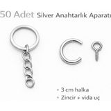 Stonechem 50 Adet Silver Anahtarlık Halkası Seti – 2.4 cm Metal Halka, Zincirli ve Vidalı Anahtarlık Aparatı (Paslanmaya Dayanıklı, Takı ve Epoksi Uyumlu)