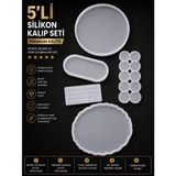 Stonechem 5’li Premium Silikon Kalıp Seti – Epoksi Reçine Tepsi, Magnet ve Tesbih Kalıbı