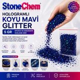 Stonechem Koyu Mavi Glitter – 5 GR Ultra Parlak Metalik Pullu Sim (Epoksi, UV Reçine ve Hobi Sanatı İçin Derin Mavi Süsleme Malzemesi) - Lacivert