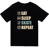 stonedfame Eat Sleep Skate Repeat - Kaykay Baskılı Unisex %100 Pamuk Siyah T-Shirt - 5XL