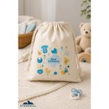 stonehill Baby Elements Baskılı Ham Bez Büzgülü Bebek Torbası 30x40 cm 2'li Set - Çok Amaçlı Bebek Eşyası Saklama ve Organizer Çantası (Mavi)
