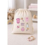 stonehill Baby Elements Baskılı Ham Bez Büzgülü Bebek Torbası 30x40 cm 2'li Set - Çok Amaçlı Bebek Eşyası Saklama ve Organizer Çantası (PEMBE)