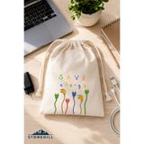 stonehill Save Energy Baskılı Bez Kese 15x20 cm 2'li Set - İpli Pamuklu Çok Amaçlı Saklama Kesesi, Kablo Düzenleyici, Hediye Kesesi