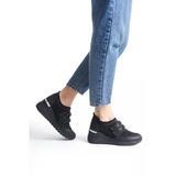 Stonestar Cırt Cırtlı Siyah Taşlı Sneaker Dolgu Topuklu Spor Ayakkabı