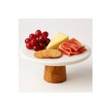 stonesteps Doğal Mermer Peynir Tabağı Pasta Kek Standı Ahşap Ayaklı Sunumluk 28 Cm