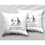 Stop Making Drama Shakespeare Iki Adet Iki Tarafı Baskılı Yıkanabilir Yastık Kırlent Kılıfı - Krem - 43x43