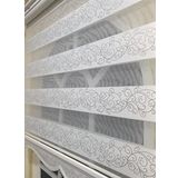 Storburada STB9300-V-01 Zebra Sarmaşık Desen Gümüş Simli Etek Dilimli Beyaz 150x200 cm Stor Perde