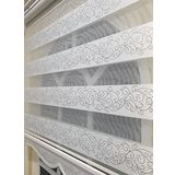 Storburada STB9300-V-01 Zebra Sarmaşık Desen Gümüş Simli Etek Dilimli Beyaz 180x200 cm Stor Perde