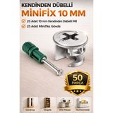 Store 10 mm Kendinden Dübelli Minifix seti 25 adet yeşil mil 25 adet gövde ( 50 parça )