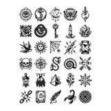Store 30 Adet Siyah Beyaz Dövme Deseni Sticker Seti - Laptop Telefon Kılıf İçin