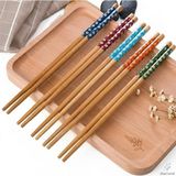 Store 5 Çift Doğal Bambu Chopstick Seti | Çiçek Desenli Uzak Doğu Yemek Çubuğu | Sushi, Noodle ve Ramen Için Yeniden Kullanılabilir Ekolojik Çubuklar