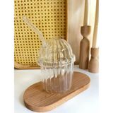 Store 500ML Cam Kapaklı Pipetli Bardak, Kalın Çizgi Desenli Sıcak Soğuk Içecekler Için Kahve Meyve Suları, Çayları Için Brokosilikat Bpa Içermeyen Sağlıklı Ergonomik Şık Tasarım - 1 Adet - 0 - 200 ml